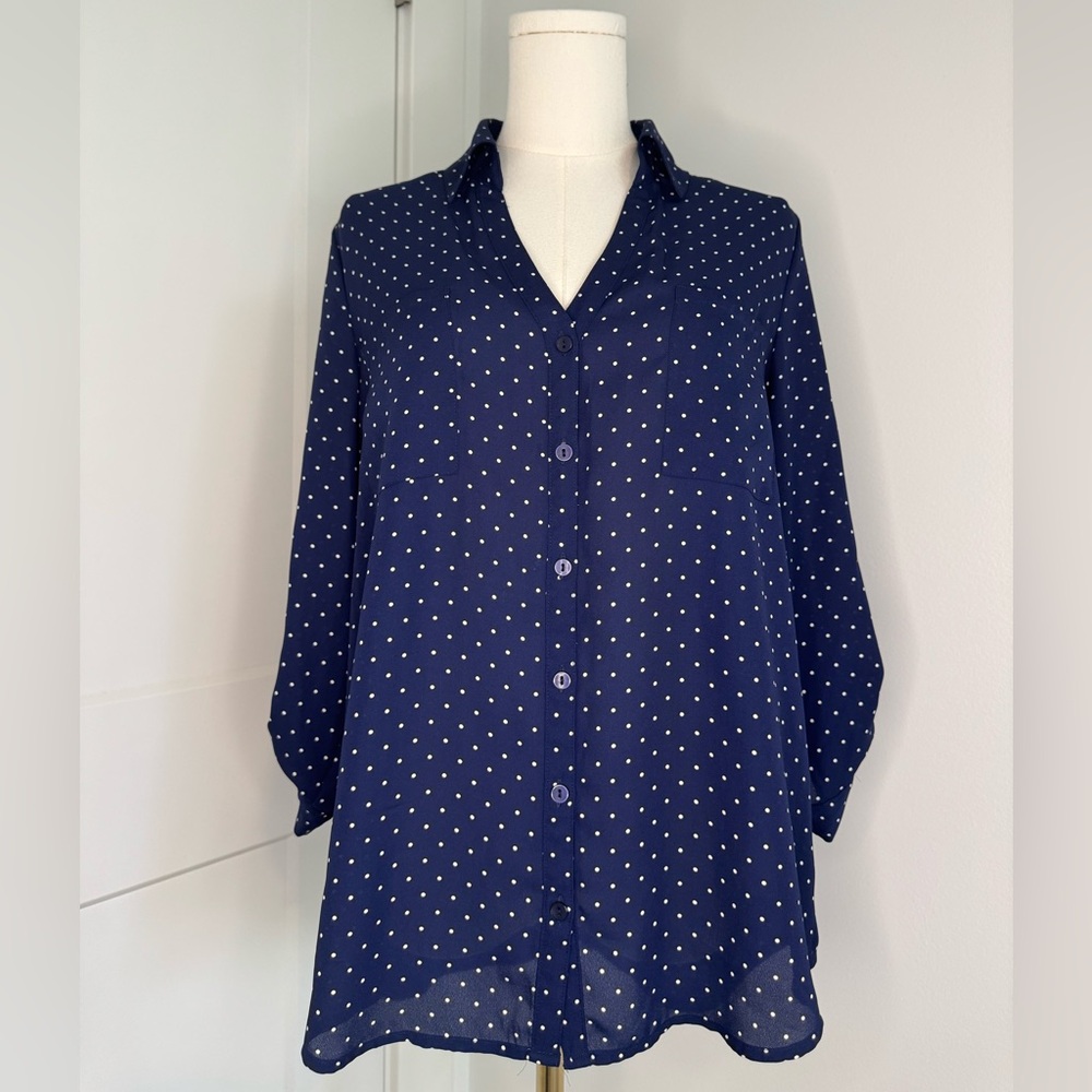 Fortune + Ivy Navy Polka Dot Button Down Shirt